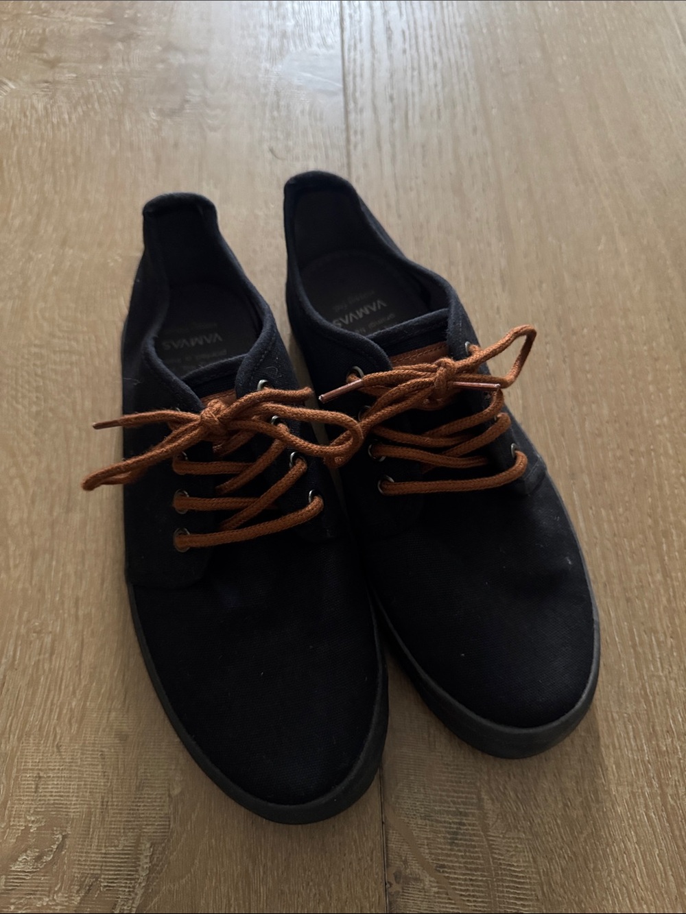 Vamvas Women’s Black Canvas Casual Sneakers with Brown Laces